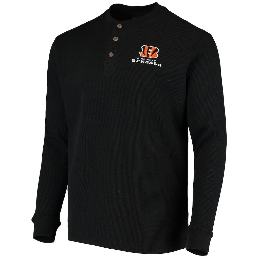Cincinnati Bengals Dunbrooke Logo Maverick Thermal Henley Long Sleeve T-Shirt - Black T-shirts