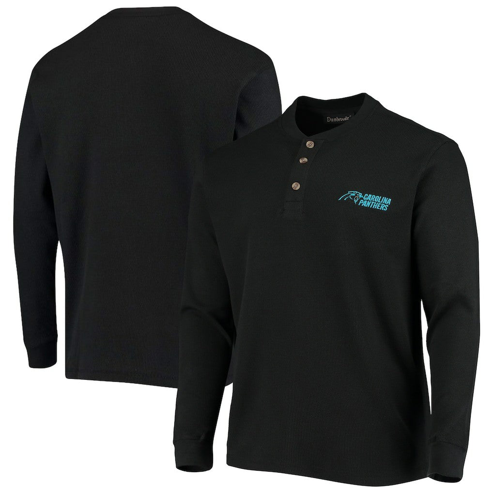 Carolina Panthers Dunbrooke Logo Maverick Thermal Henley Long Sleeve T-Shirt - Black T-shirts
