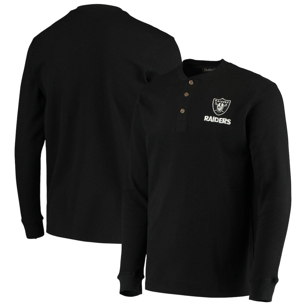Las Vegas Raiders Dunbrooke Logo Maverick Thermal Henley Long Sleeve T-Shirt - Black T-shirts