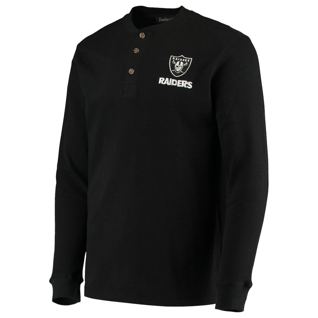 Las Vegas Raiders Dunbrooke Logo Maverick Thermal Henley Long Sleeve T-Shirt - Black T-shirts