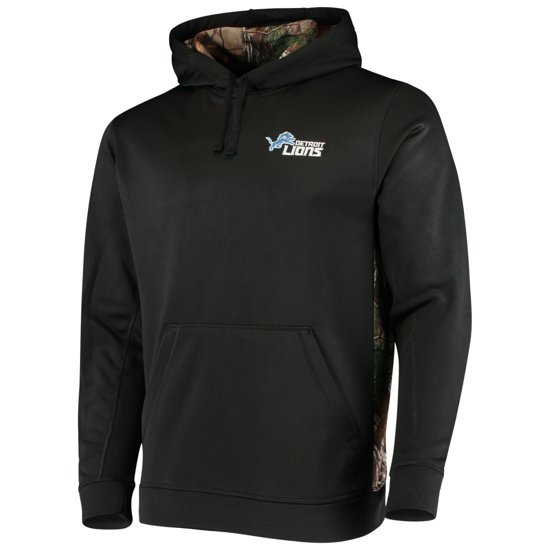 Detroit Lions Dunbrooke Logo Ranger Pullover Hoodie - Black/Realtree Camo Hoodies