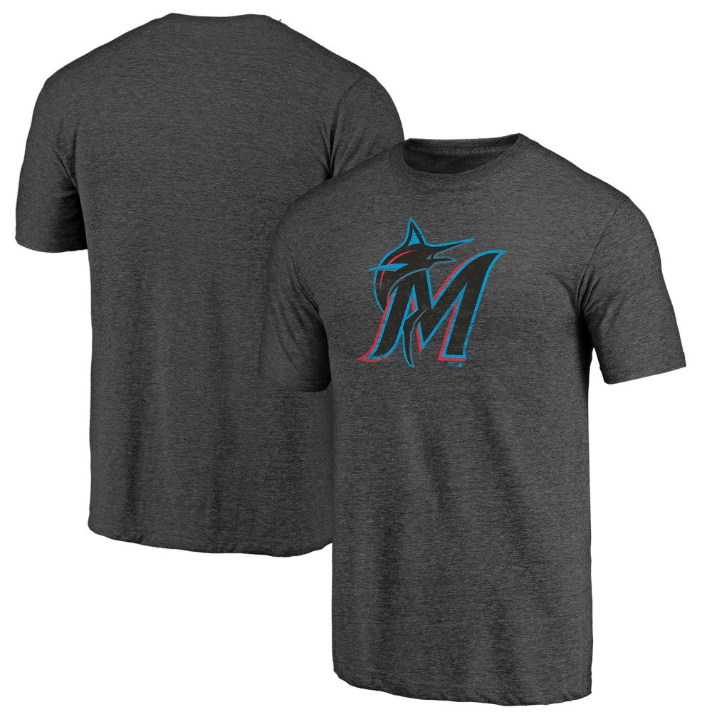 Miami Marlins Weathered Official Logo Tri-Blend T-Shirt - Charcoal T-shirts