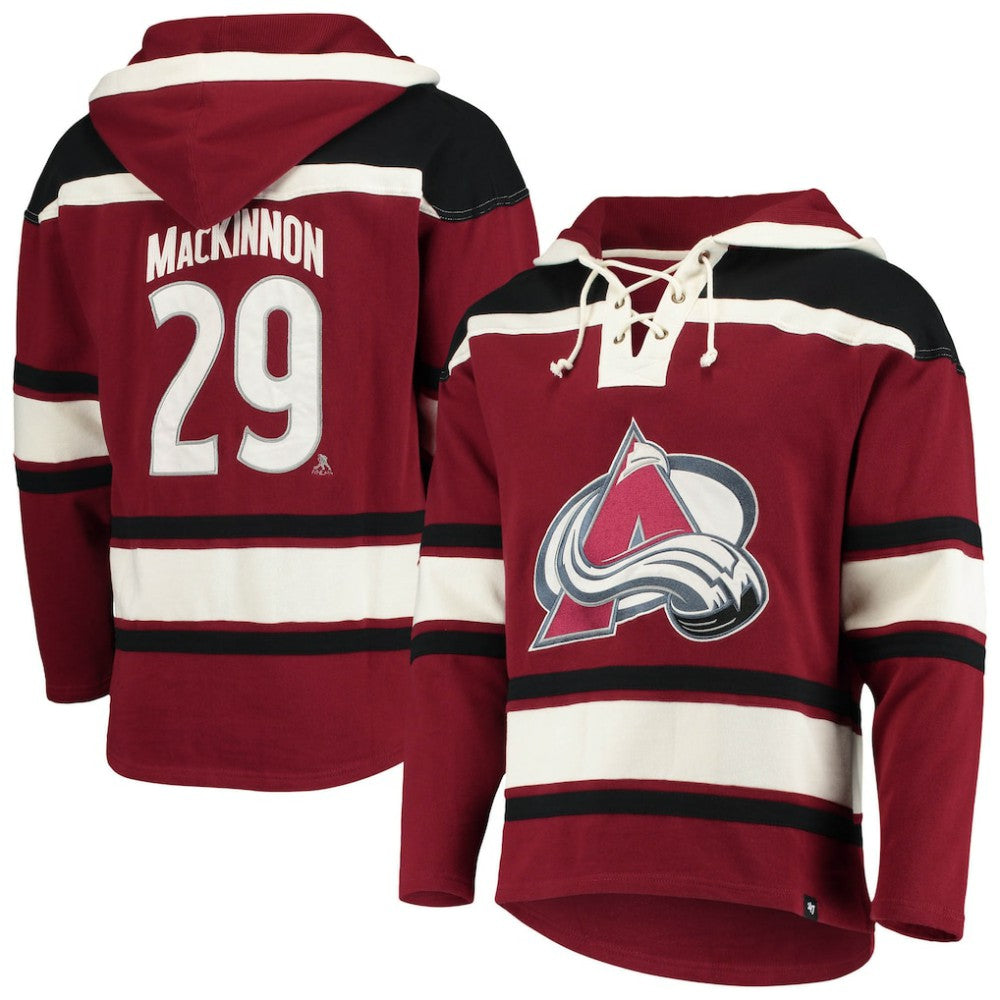 Nathan MacKinnon Colorado Avalanche '47 Player Name & Number Lacer Pullover Hoodie - Burgundy | US 3848260
