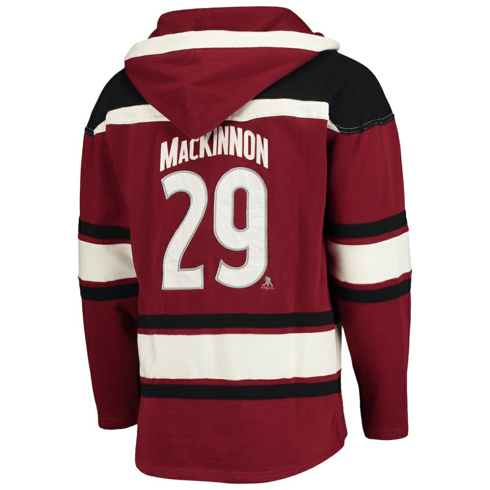 Nathan MacKinnon Colorado Avalanche '47 Player Name & Number Lacer Pullover Hoodie - Burgundy | US 3848260