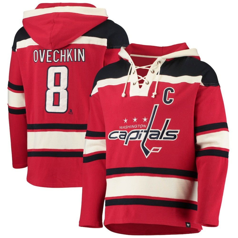 Alexander Ovechkin Washington Capitals '47 Player Name & Number Lacer Pullover Hoodie - Red | US 3848265