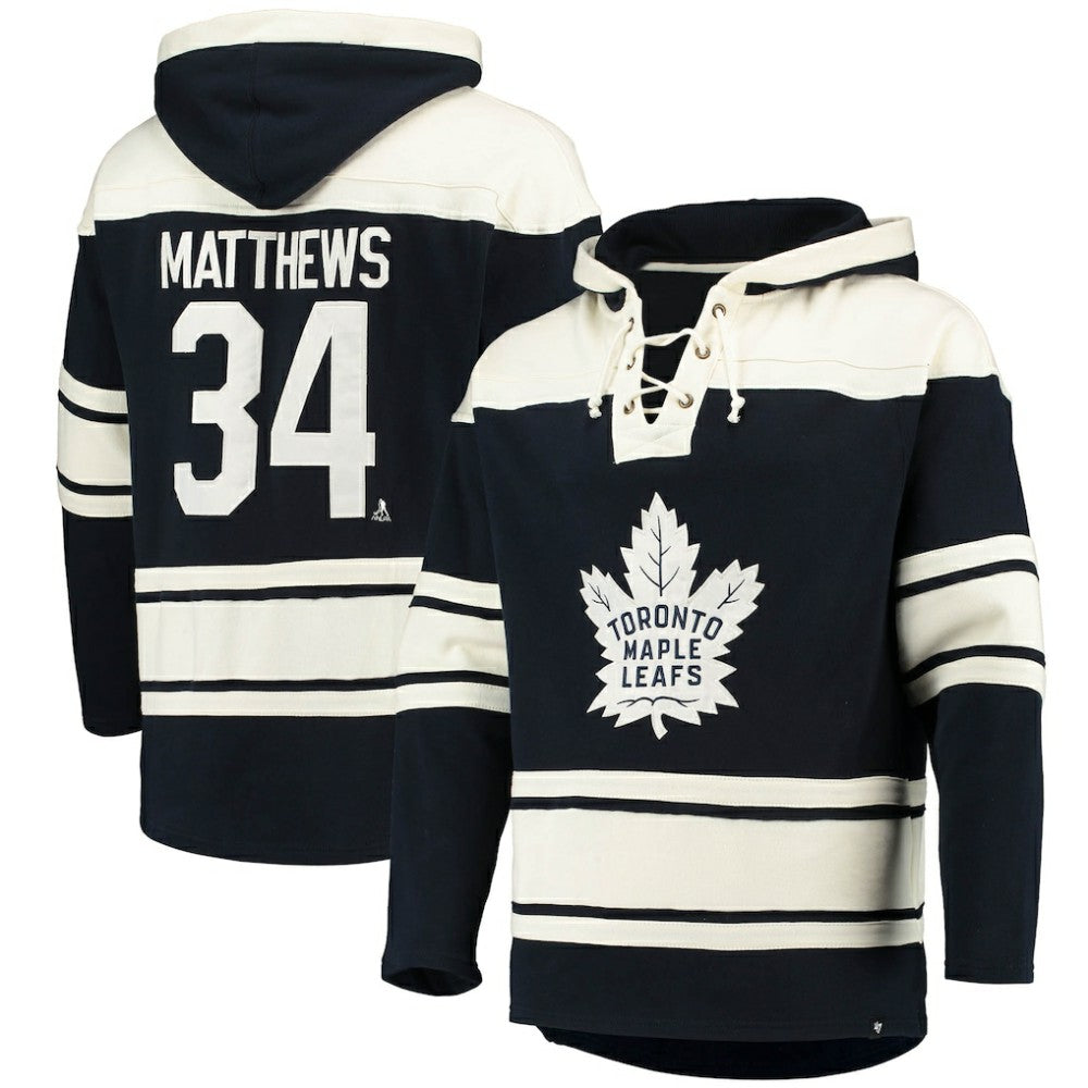 Auston Matthews Toronto Maple Leafs '47 Player Name & Number Lacer Pullover Hoodie - Blue | US 3848269