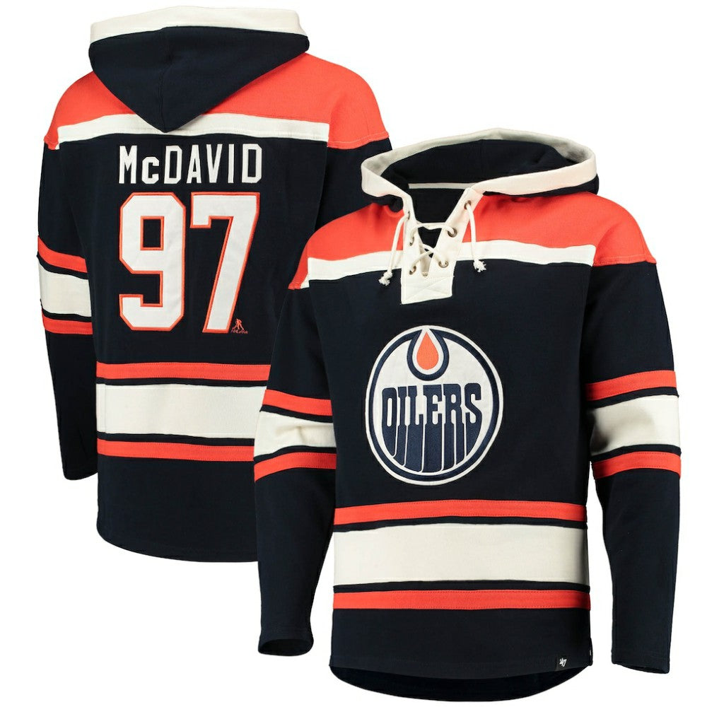 Connor McDavid Edmonton Oilers '47 Player Name & Number Lacer Pullover Hoodie - Navy | US 3848273
