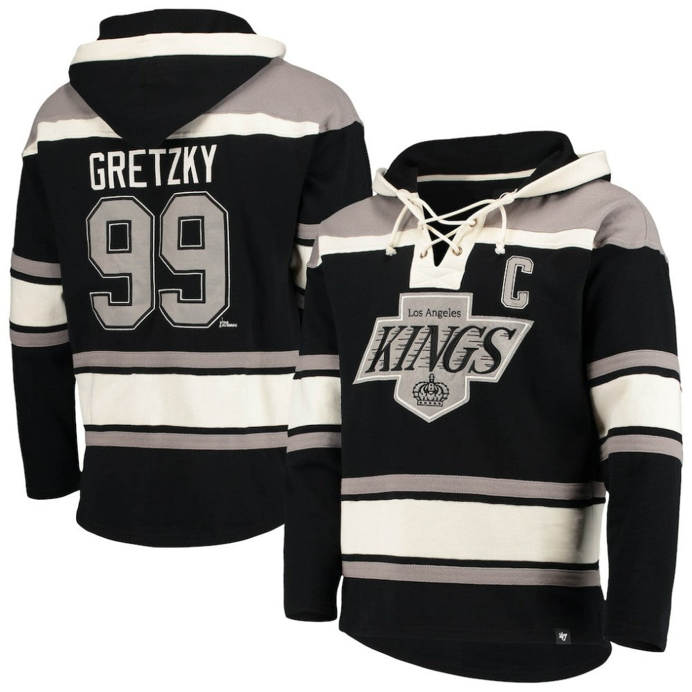 Wayne Gretzky Los Angeles Kings '47 Retired Player Name & Number Lacer Pullover Hoodie - Black | US 3848803
