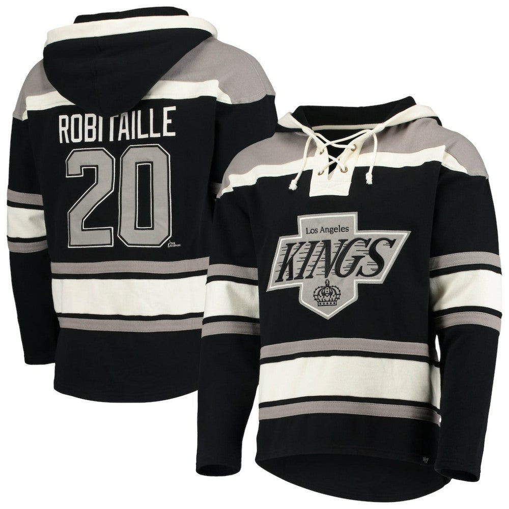 Luc Robitaille Los Angeles Kings '47 Retired Player Name & Number Lacer Pullover Hoodie - Black | US 3848804