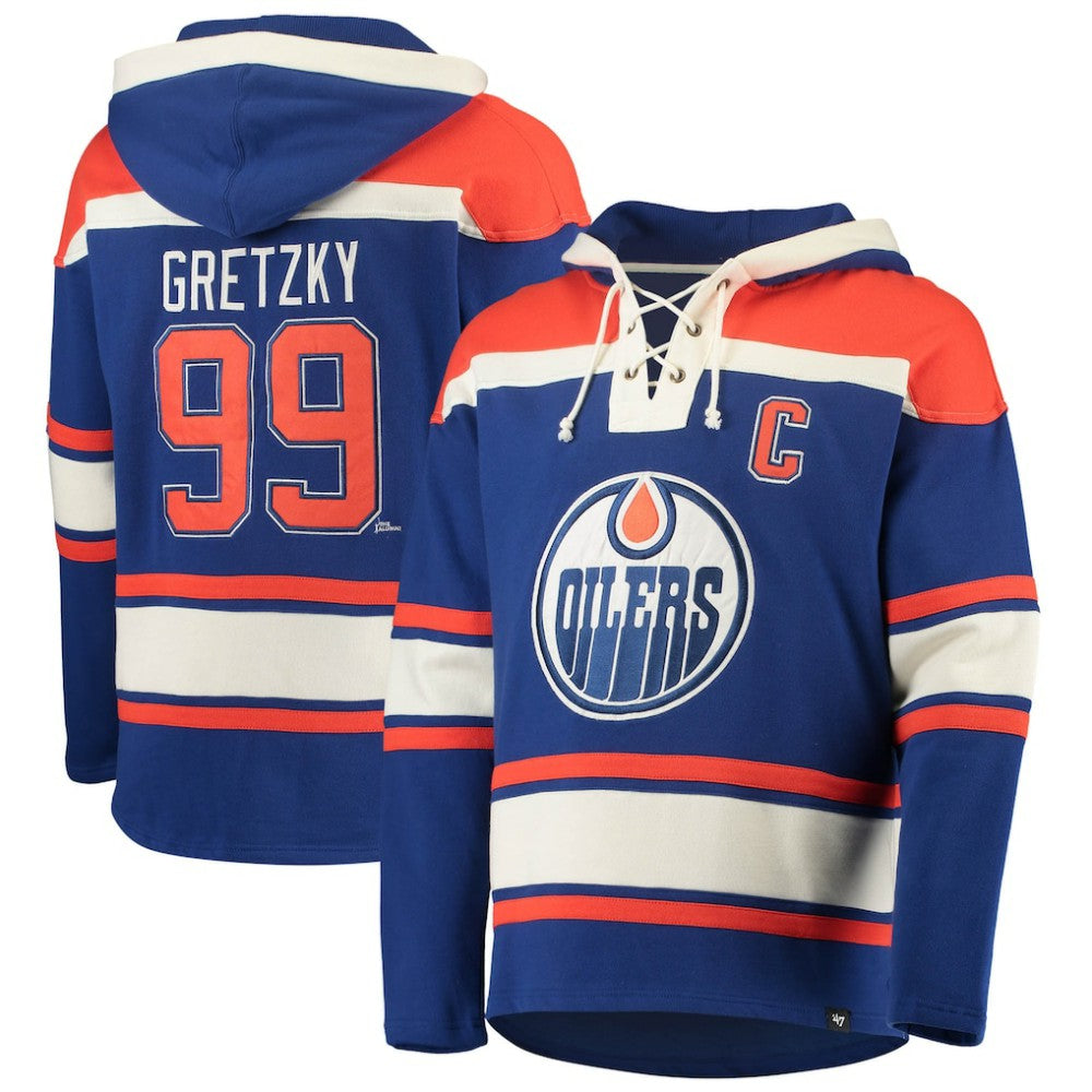 Wayne Gretzky Edmonton Oilers '47 Retired Player Name & Number Lacer Pullover Hoodie - Royal | US 3848806