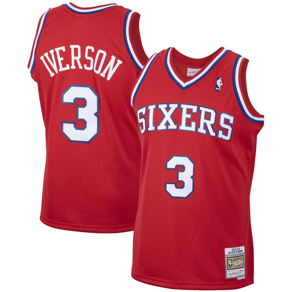 Allen Iverson Philadelphia 76ers 2002/03 Hardwood Classics Swingman Jersey Red - Mitchell & Ness