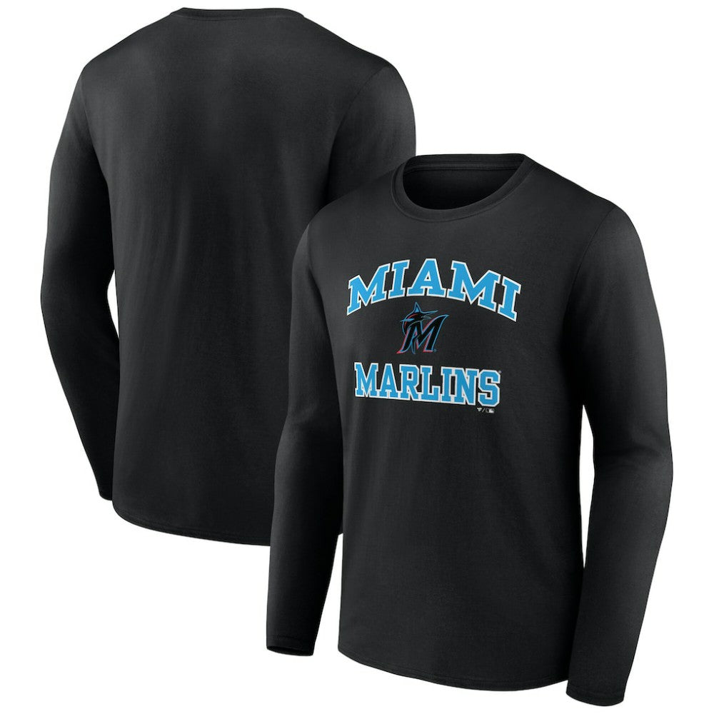 Men's Black Miami Marlins Team Heart & Soul Long Sleeve T-Shirt T-shirts