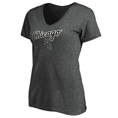 Chicago White Sox Fanatics Women's Team Logo Lockup V-Neck T-Shirt - Heathered Charcoal T-shirts