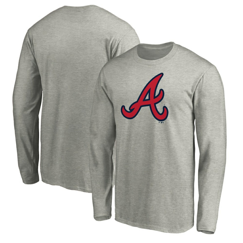 Atlanta Braves Official Team Logo Long Sleeve T-Shirt - Heather Gray T-shirts