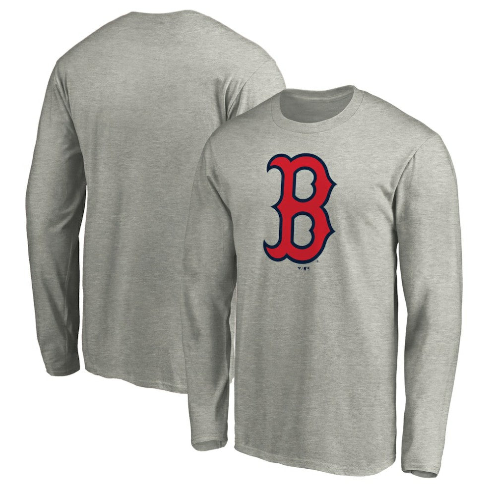 Boston Red Sox Official Team Logo Long Sleeve T-Shirt - Heather Gray T-shirts