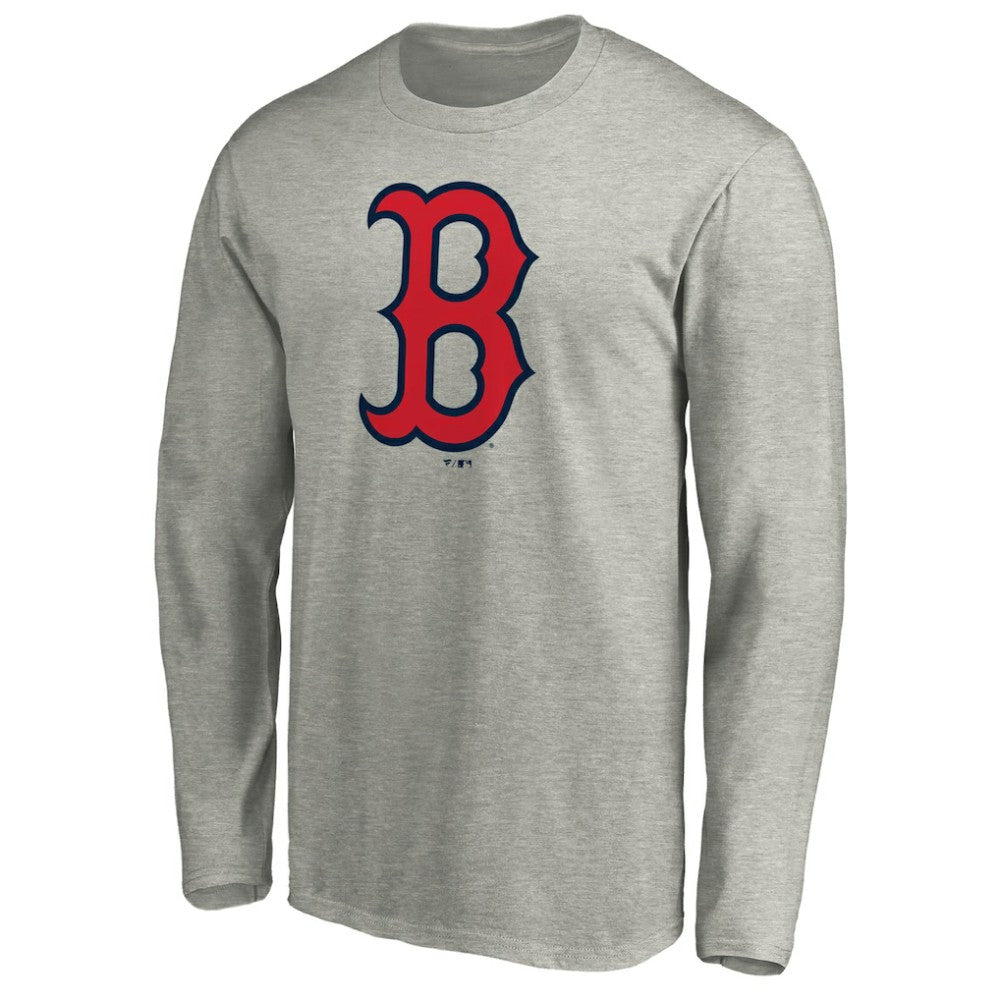 Boston Red Sox Official Team Logo Long Sleeve T-Shirt - Heather Gray T-shirts