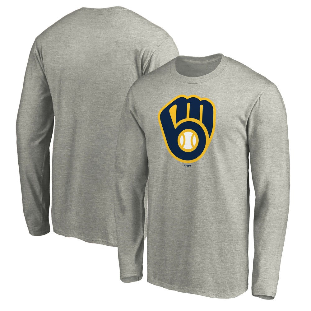Milwaukee Brewers Official Team Logo Long Sleeve T-Shirt - Heather Gray T-shirts