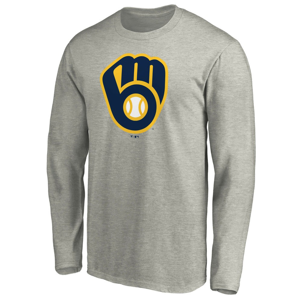 Milwaukee Brewers Official Team Logo Long Sleeve T-Shirt - Heather Gray T-shirts
