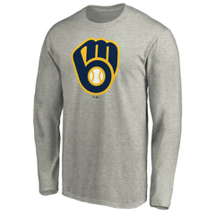 Milwaukee Brewers Official Team Logo Long Sleeve T-Shirt - Heather Gray T-shirts