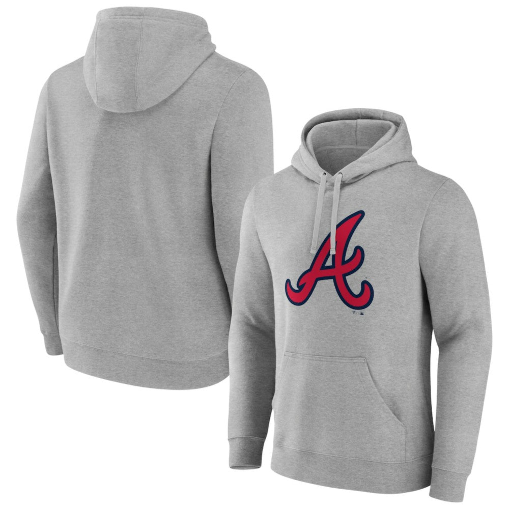 Atlanta Braves Official Logo Fitted Pullover Hoodie - Heather Gray Hoodies