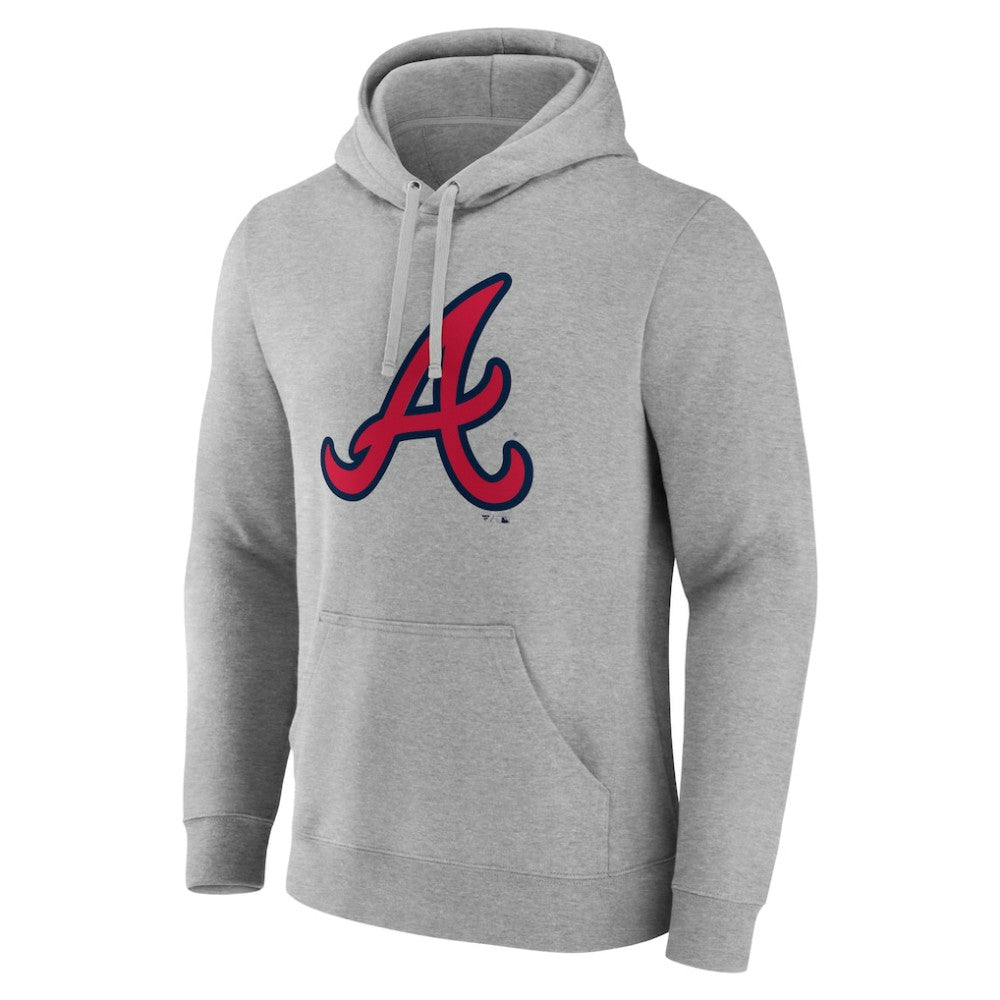 Atlanta Braves Official Logo Fitted Pullover Hoodie - Heather Gray Hoodies