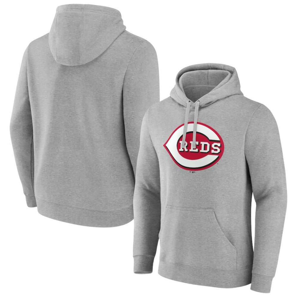 Cincinnati Reds Official Logo Fitted Pullover Hoodie - Heather Gray Hoodies