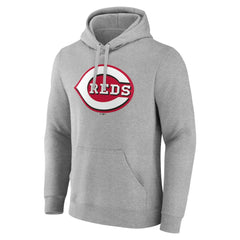 Cincinnati Reds Official Logo Fitted Pullover Hoodie - Heather Gray Hoodies
