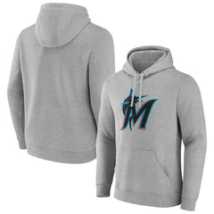 Miami Marlins Official Logo Fitted Pullover Hoodie - Heather Gray Hoodies