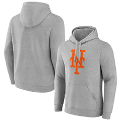New York Mets Official Logo Fitted Pullover Hoodie - Heather Gray Hoodies
