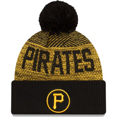 Pittsburgh Pirates New Era Authentic Collection Sport Cuffed Knit Hat with Pom - Black Hats