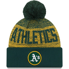 Athletics New Era Authentic Collection Sport Cuffed Knit Hat with Pom - Green Hats