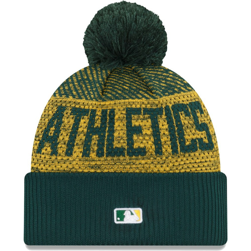 Athletics New Era Authentic Collection Sport Cuffed Knit Hat with Pom - Green Hats