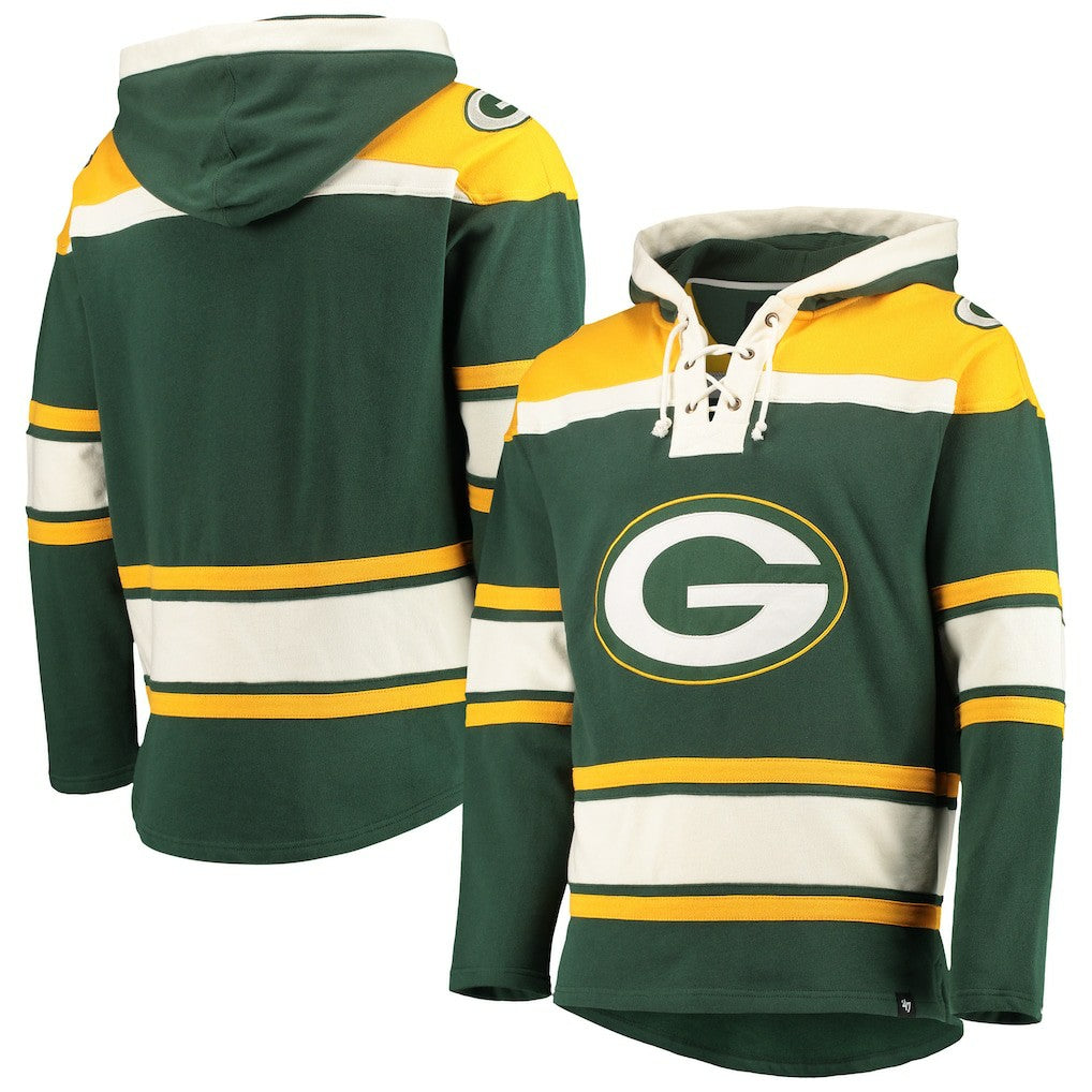 Green Bay Packers '47 Lacer V-Neck Pullover Hoodie - Green/Gold Hoodies