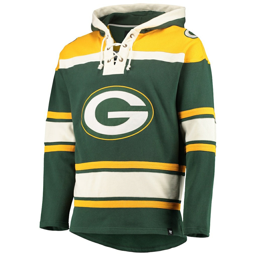 Green Bay Packers '47 Lacer V-Neck Pullover Hoodie - Green/Gold Hoodies