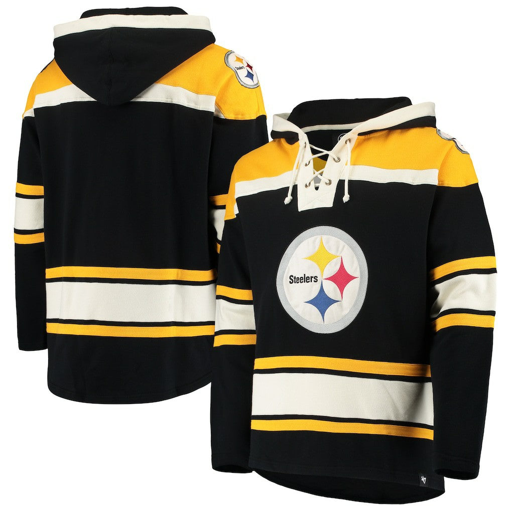 Pittsburgh Steelers '47 Lacer V-Neck Pullover Hoodie - Black/Gold Hoodies