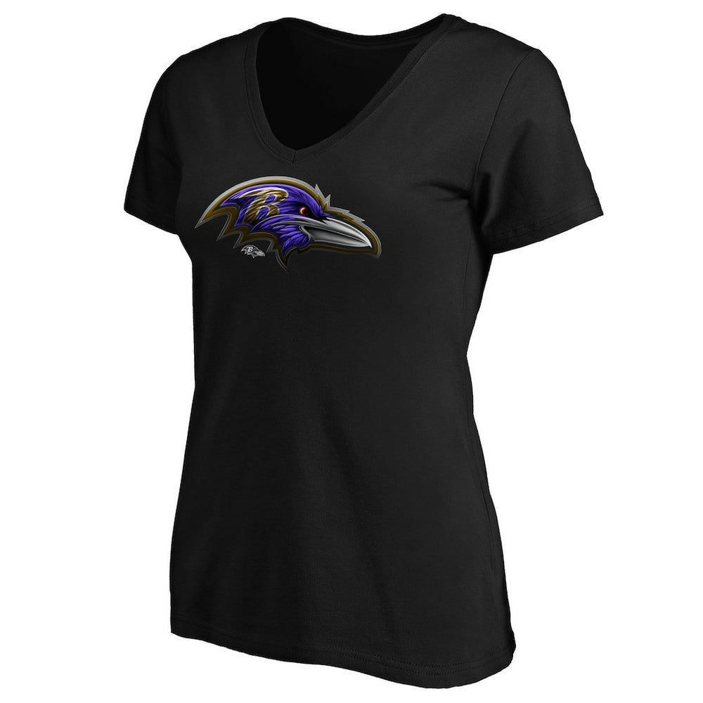 Baltimore Ravens Women's Midnight Mascot Logo V-Neck T-Shirt - Black T-shirts
