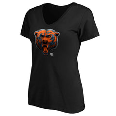 Chicago Bears Women's Midnight Mascot Logo V-Neck T-Shirt - Black T-shirts