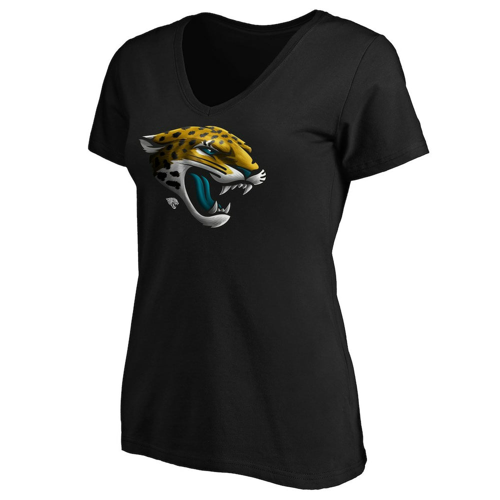 Jacksonville Jaguars Women's Midnight Mascot Logo V-Neck T-Shirt - Black T-shirts