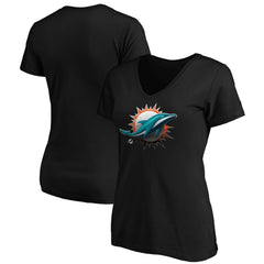 Miami Dolphins Women's Midnight Mascot Logo V-Neck T-Shirt - Black T-shirts