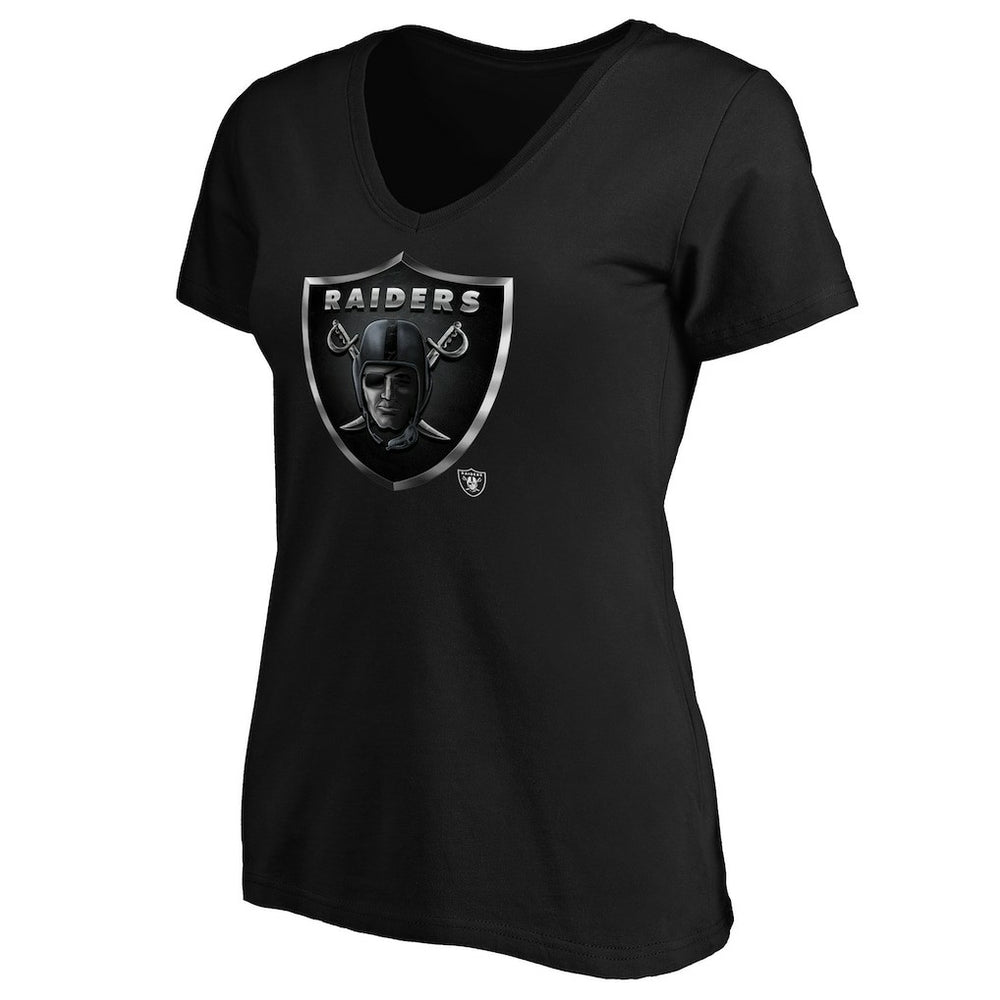Las Vegas Raiders Women's Midnight Mascot Logo V-Neck T-Shirt - Black T-shirts
