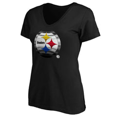 Pittsburgh Steelers Women's Midnight Mascot Logo V-Neck T-Shirt - Black T-shirts