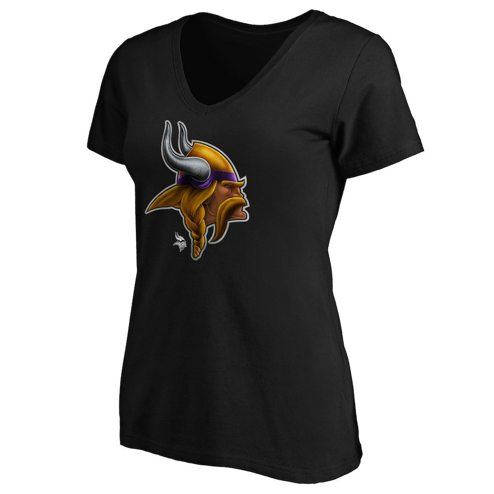 Minnesota Vikings Women's Midnight Mascot Logo V-Neck T-Shirt - Black T-shirts