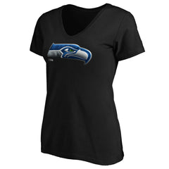 Seattle Seahawks Women's Midnight Mascot Logo V-Neck T-Shirt - Black T-shirts