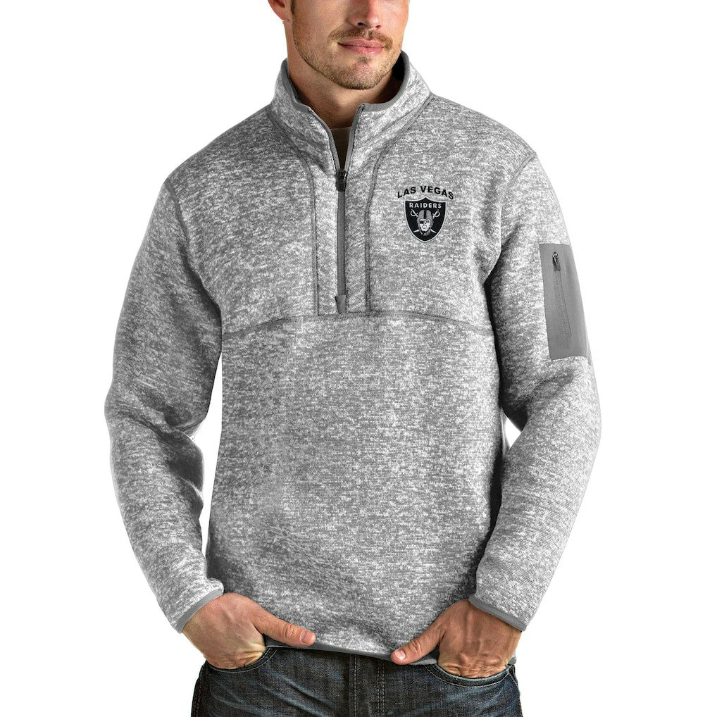 Las Vegas Raiders Antigua Fortune Quarter-Zip Pullover Jacket - Heather Gray Pullover