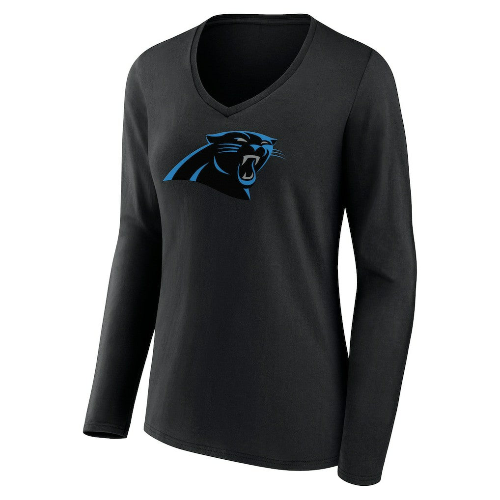 Carolina Panthers Women's Primary Team Logo Long Sleeve V-Neck T-Shirt - Black T-shirts