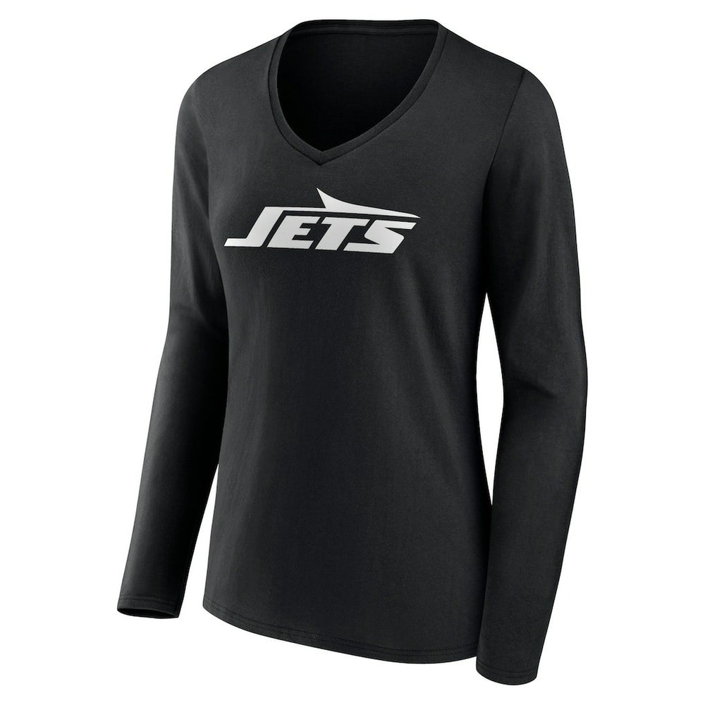 New York Jets Women's Primary Team Logo Long Sleeve V-Neck T-Shirt - Black T-shirts