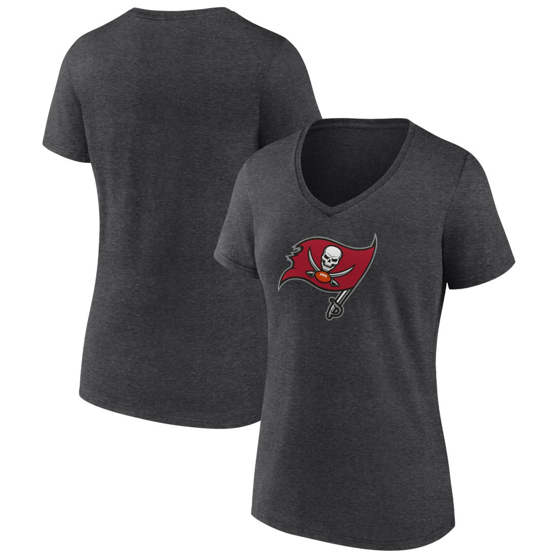 Tampa Bay Buccaneers Women's Primary Team Logo V-Neck T-Shirt - Charcoal T-shirts