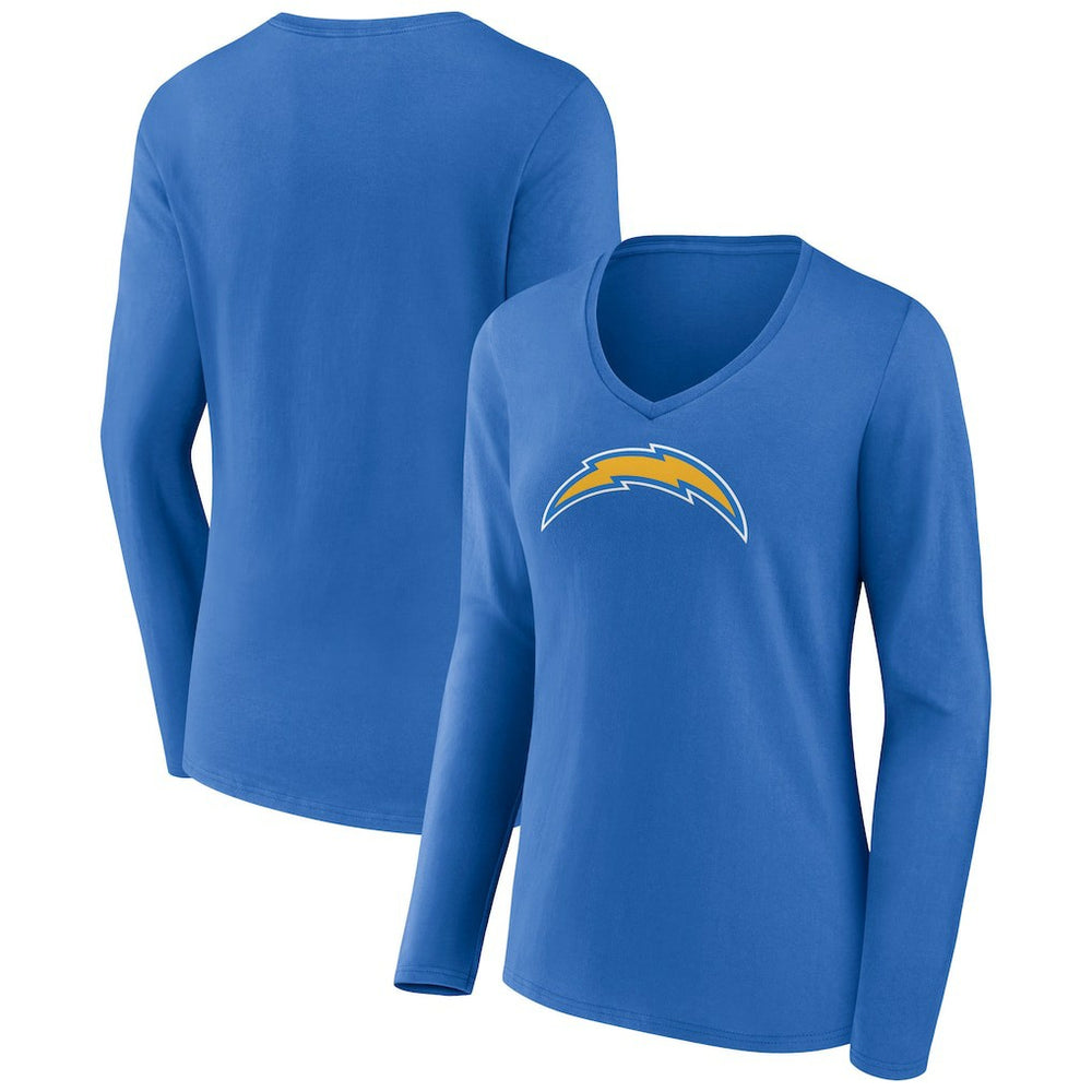 Los Angeles Chargers Women's Primary Team Logo Long Sleeve V-Neck T-Shirt - Powder Blue T-shirts