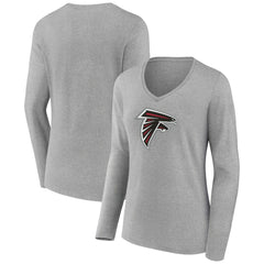 Atlanta Falcons Women's Primary Team Logo Long Sleeve V-Neck T-Shirt - Heather Gray T-shirts