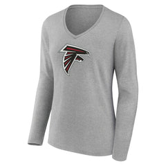 Atlanta Falcons Women's Primary Team Logo Long Sleeve V-Neck T-Shirt - Heather Gray T-shirts